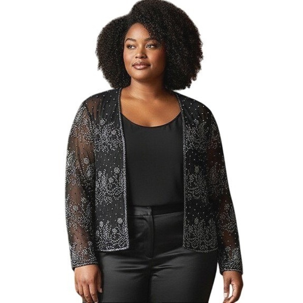 Laurence Kazar Vintage Black Silk Beaded‎ Paisley Evening Jacket XXL Women NWT
